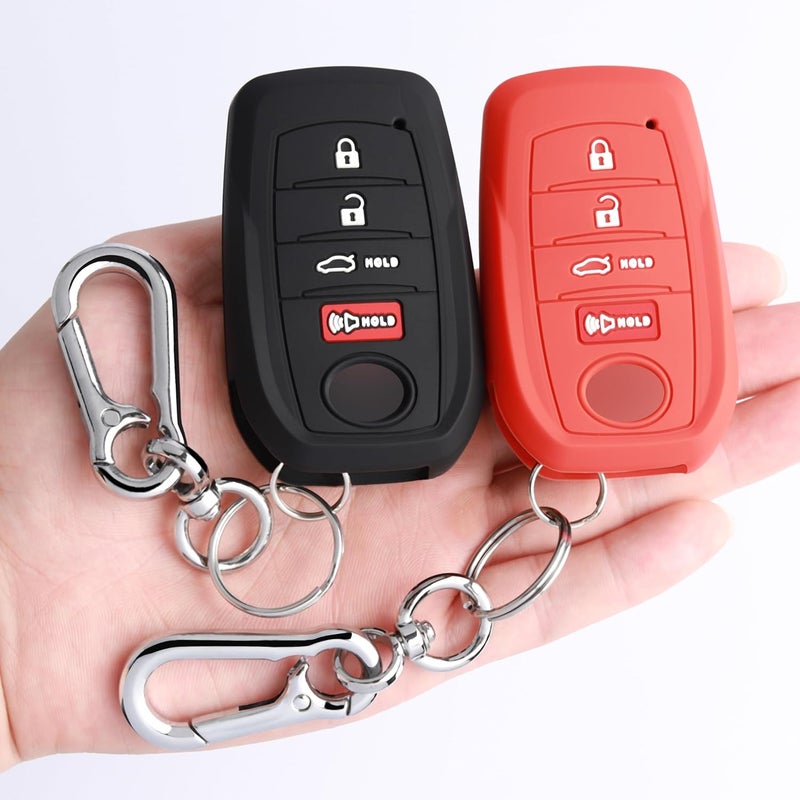 TANDRIVE Key Fob Cover for Toyota 2026 2025 Camry and 2026-2023 Corolla Crown, 4-Button, Silicone, 2-Pack, Black and Red - Image 1